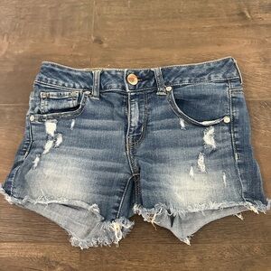 American Eagle Outfitters Blue Distressed Jean Shorts
